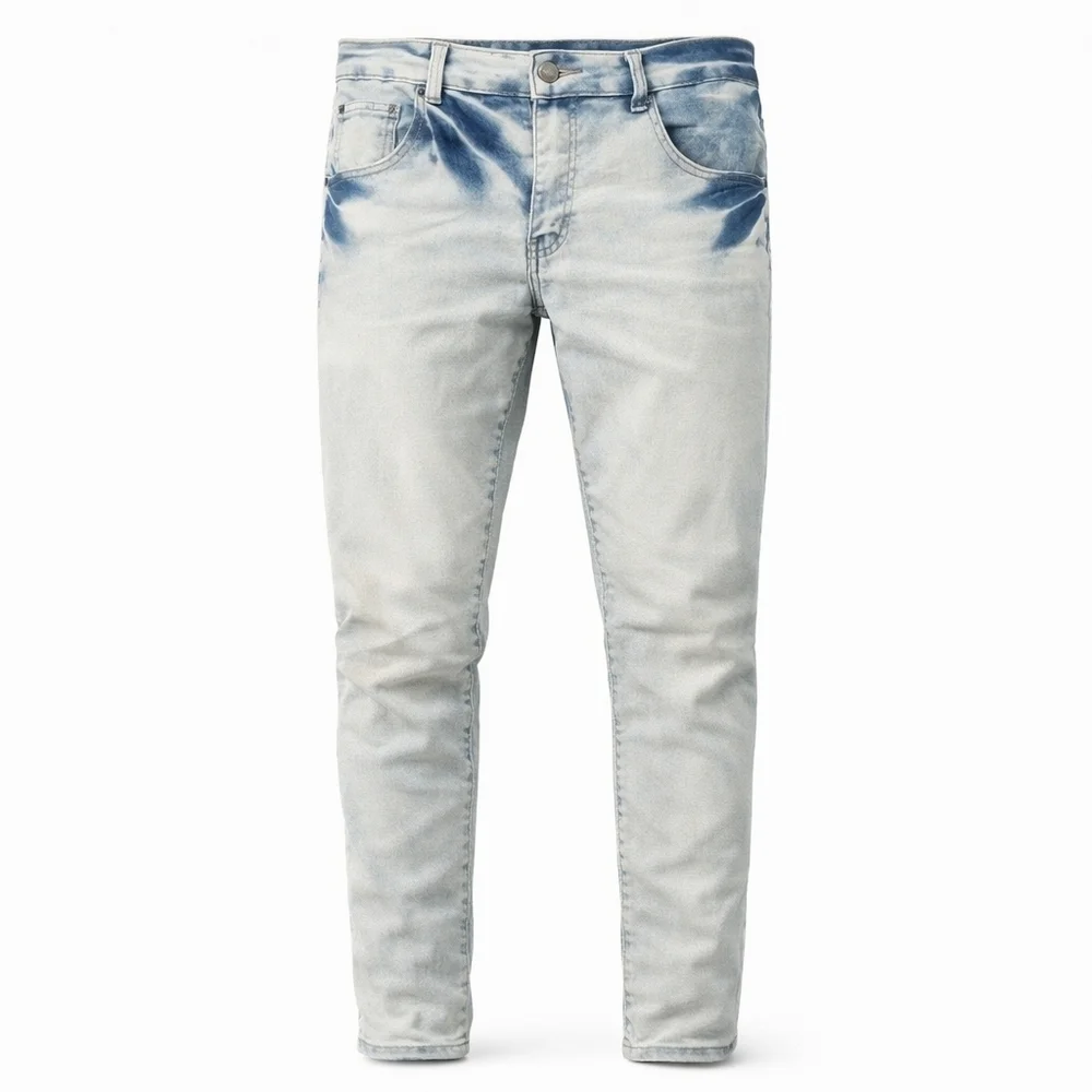 Men’s Light Wash Skinny Jeans Size 34x32 Slim Fit Distressed Fade Denim